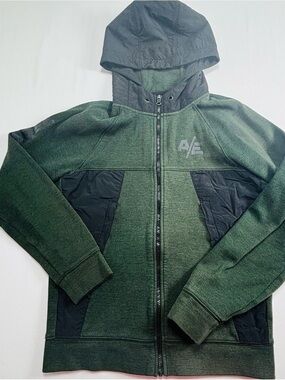 Men's Green Zip-Up Hooded Jacket